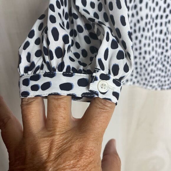 J. Crew white black blue v neck blouse top long sleeve, size 00 petite - Picture 6 of 11